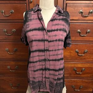 Rock & Republic Tie-Dye Cold Shoulder Button-Up Shirt